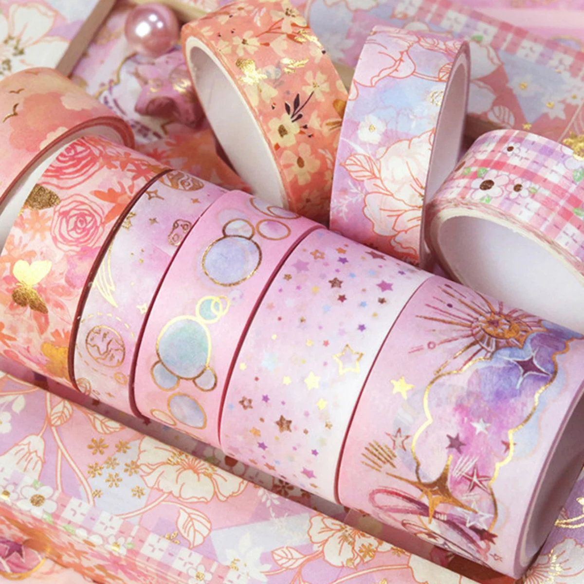 9 Rolls/Box, Romantic Pink Series Washi Tape, Suitable for Holiday Party DIY, Photo Frames and Gift Box Decoration Gifts