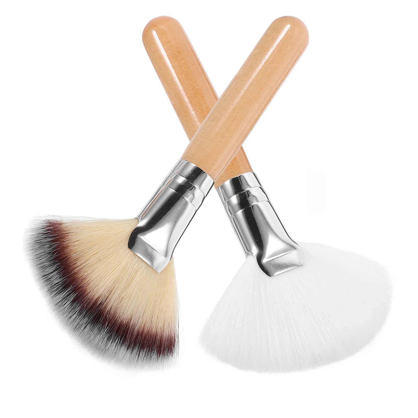 Brocha de maquillaje de abanico, 2 uds., pelo de nailon suave, herramientas de maquillaje facial sin caída para base, colorete, resaltador, brochas de ajuste de polvo