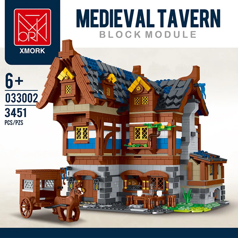 

XMork 033002 Medieval Town Tavern Model Modular Street View MOC Series DIY Toys Building Blocks Boy Gift 3451Pcs