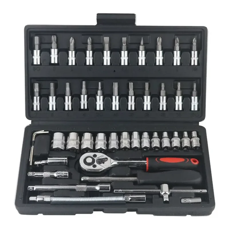 

46pcs Car Repair Tool Kit 1/4-Inch Socket Set Car Repair Tool Ratchet Torque Wrench Combo Auto Repairing Set Mechanic Tool