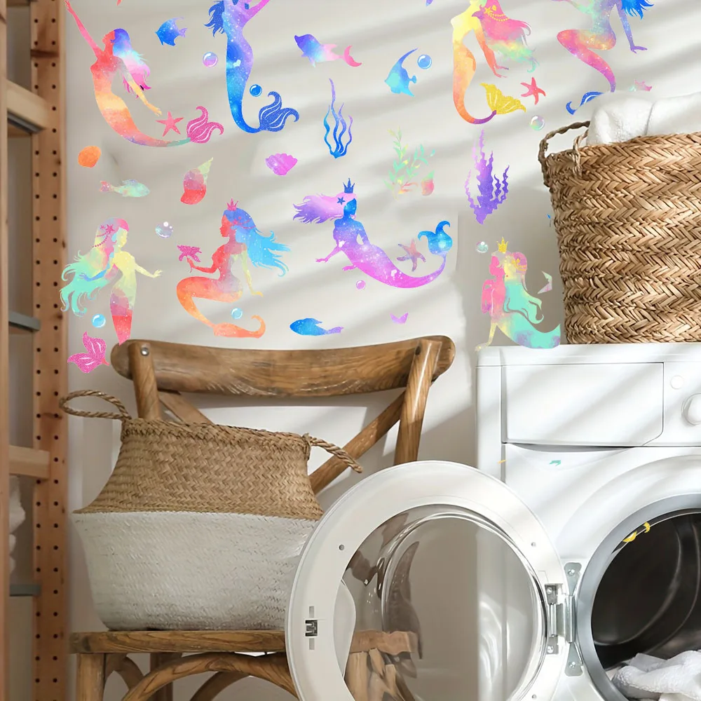 Underwater Ocean Mermaid Wall Stickers Under The Sea MermaidCoastal Fish  Animal Wall Decals Bedroom Playroom Home Decor