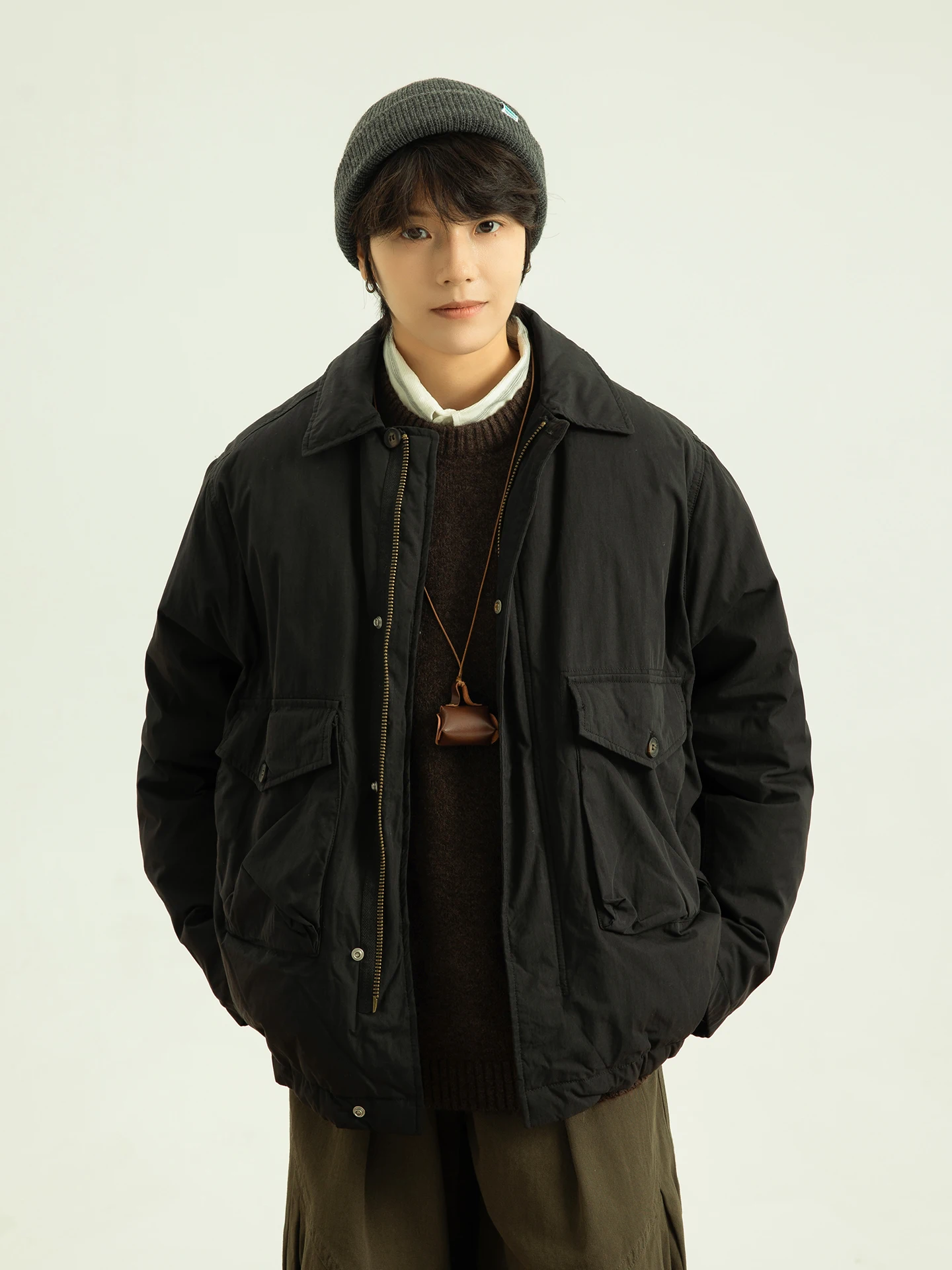 

GoodNorth Зимняя теплая свободная мужская пуховая куртка в стиле ретро, верхняя одежда на белом утином пуху, простая верхняя одежда на молнии для поездок на работу...