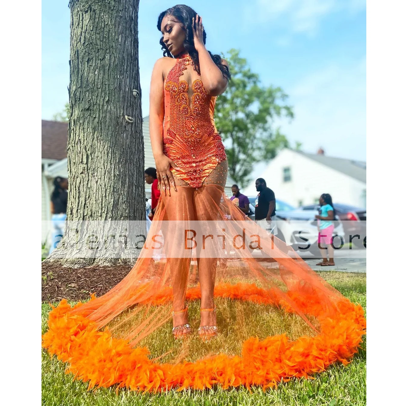 

Luxury Mermaid Prom Dress For Black Girls Beads Feathers Graduation Party Gowns Birthday Dresses فساتين السهرة Custom Made
