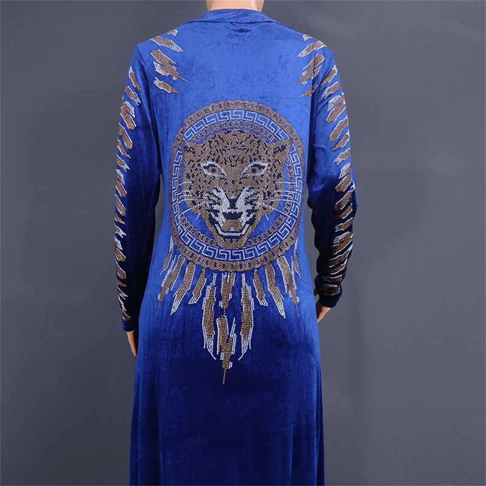 2023 African Explosive Women's Middle East Muslim Robe Korean Velvet Hot Diamond Long-sleeved Dress 8718#