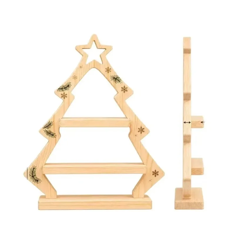 Christmas tree type three-layer bamboo multi-function desktop rack, suitable for holiday coffee station storage rack