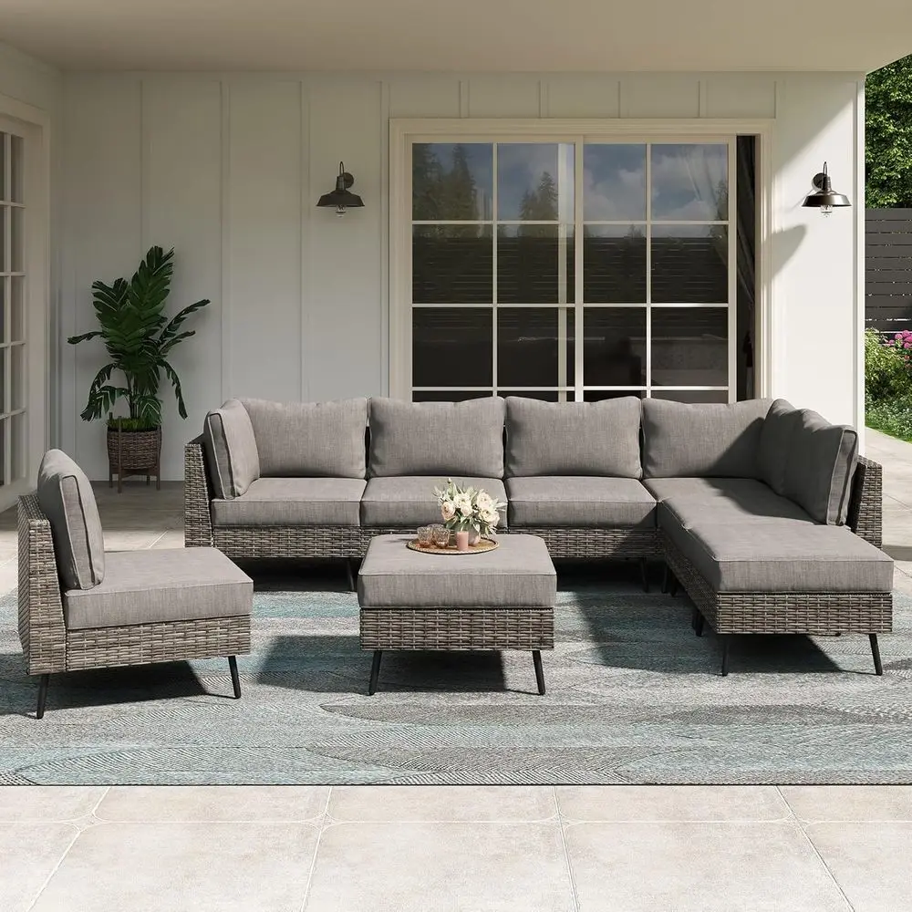 

All-Weather 8-Piece Outdoor Sectional Sofa Set with Cushions for Patio, Garden, Poolside, and Backyard (Grey)
