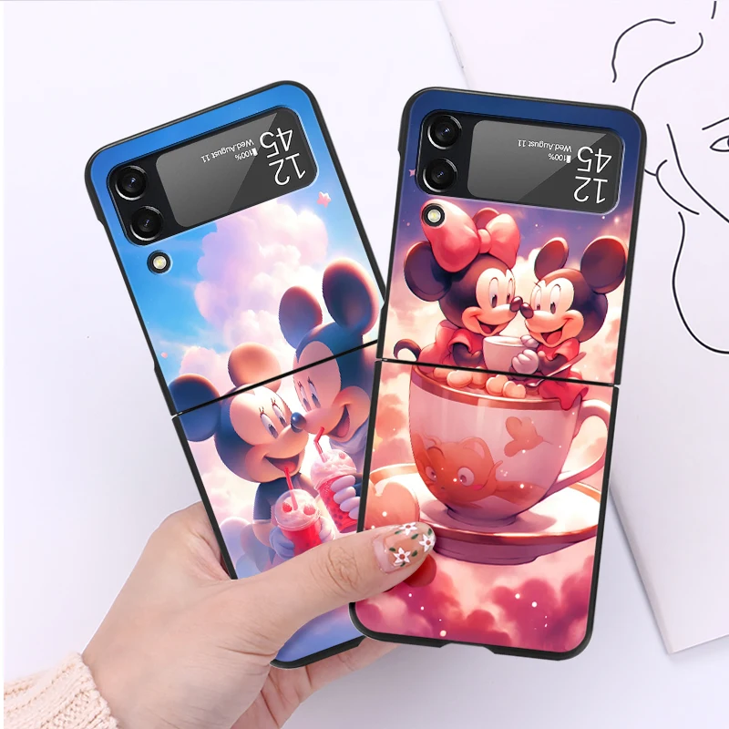 Disney Mickey Minnie Mouse Pink Case for Samsung Galaxy Z Flip 6 4 3 5 5G Flip Shockproof Capa 6.7 Inches PC ZFlip6 Phone Cover