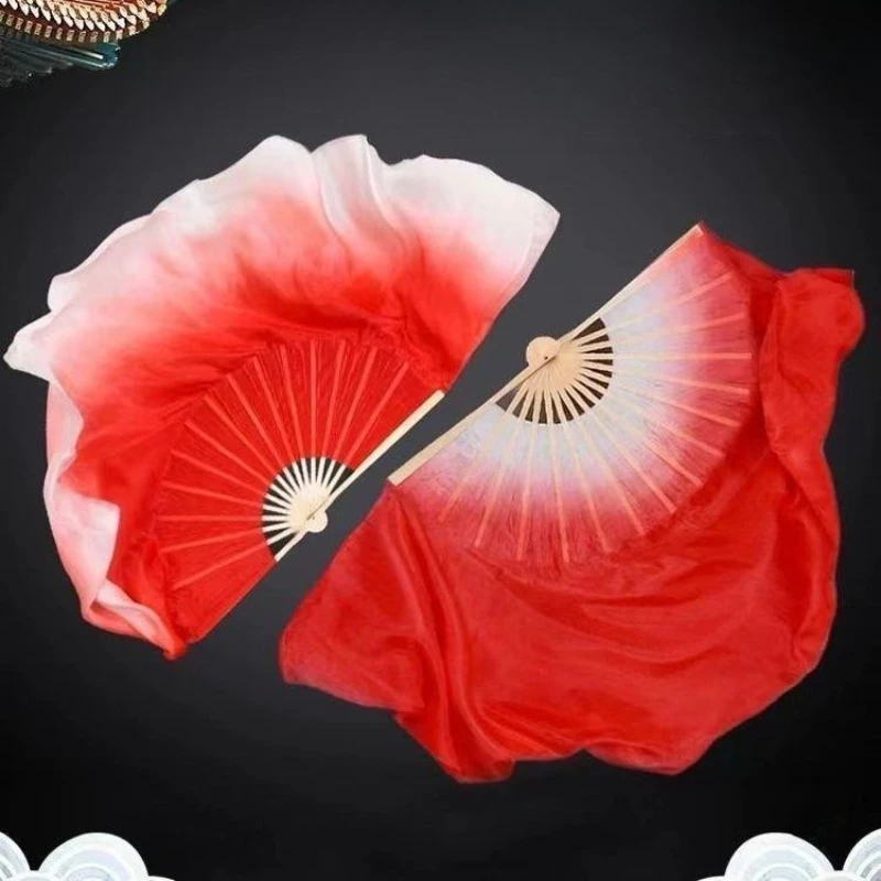 Imitation Silk Dance Fan Gradient Bamboo Rib Chinese Classical Folk Belly Dance Fan Stage Performance Dancing Prop