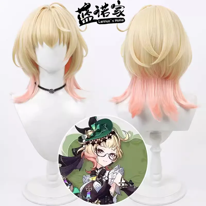 

Anime Genshin Impact Emilie Cosplay Wig Halloween Carnival Party Props Synthetic Hair Heat Resistant Fiber + Wig Cap