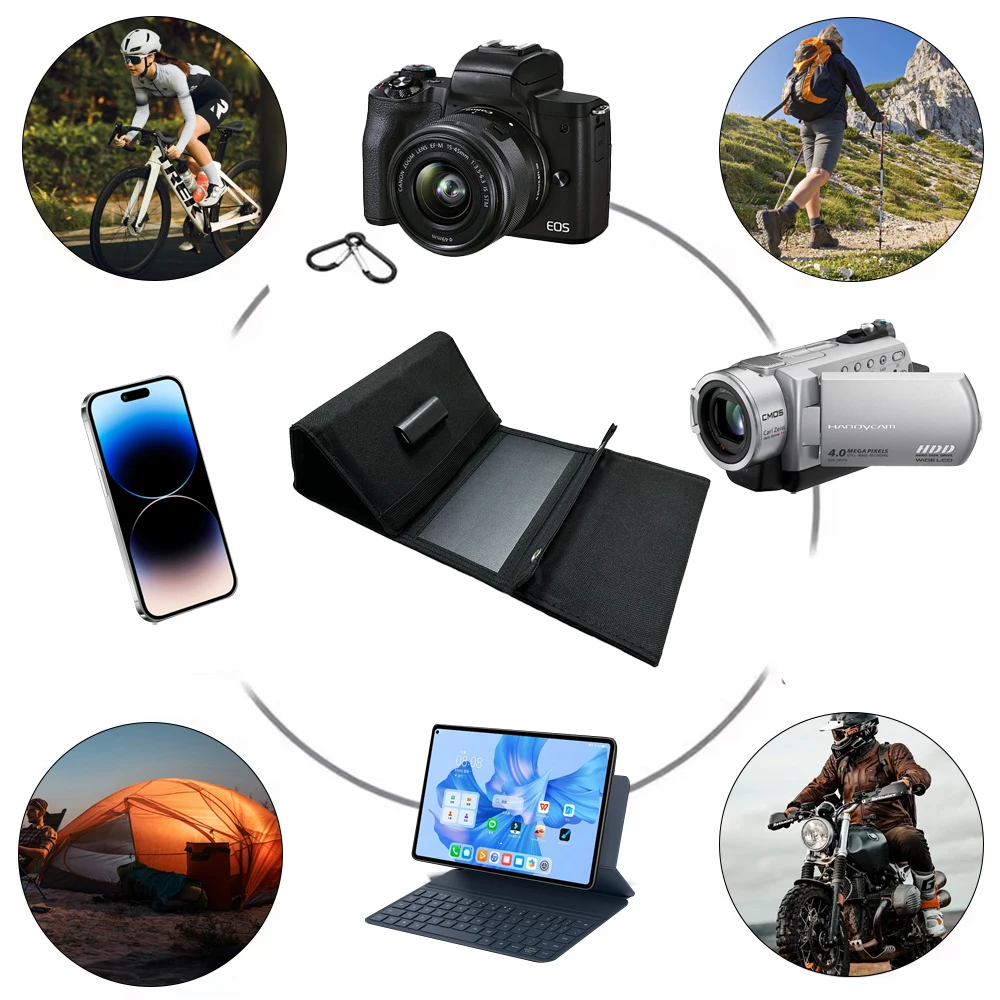 Soecopo 38w portátil saco de painel solar design dobrável usb + tipo-c 5v/2.4a portas acampamento power bank dupla interface carga telefone