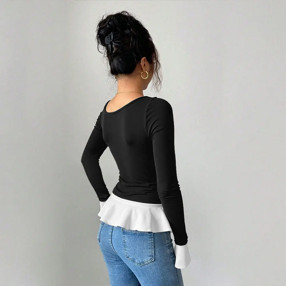 2025 New Black Single Shoulder Camisole Autumn Winter Top y2k Women Irregular Ruffle Sexy Bodysuit Women White Contrasting Tops