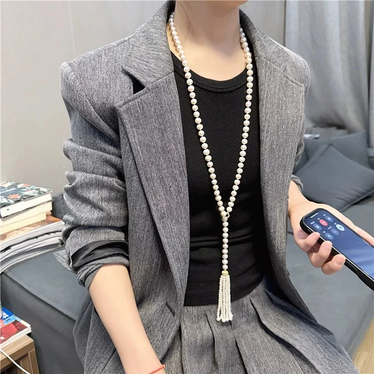 

43'' Fresh water cultured pearl Necklace Cz Connetor Pearl Pendant Handmade For Lady