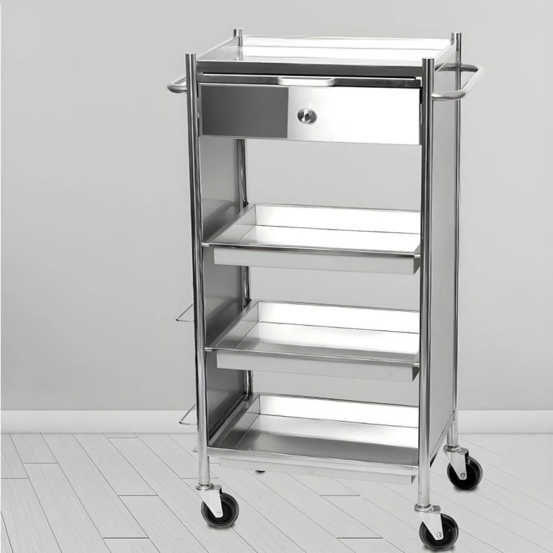 Hair Trolley Aluminum Tray with Rollers for Salon Tattoo Spa Beauty Trolley