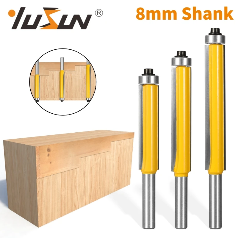 YUSUN-Shank Flush Guarnição Superior Rolamento Longo Router Bit, 8mm Router, Carpintaria, Fresa para Madeira