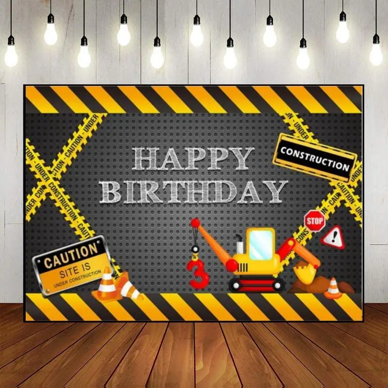 Construction Machinery Custom Birthday Backdrop Concrete Mixer Background Photo Crusher Decoration Loader Baby Shower Bulldozer