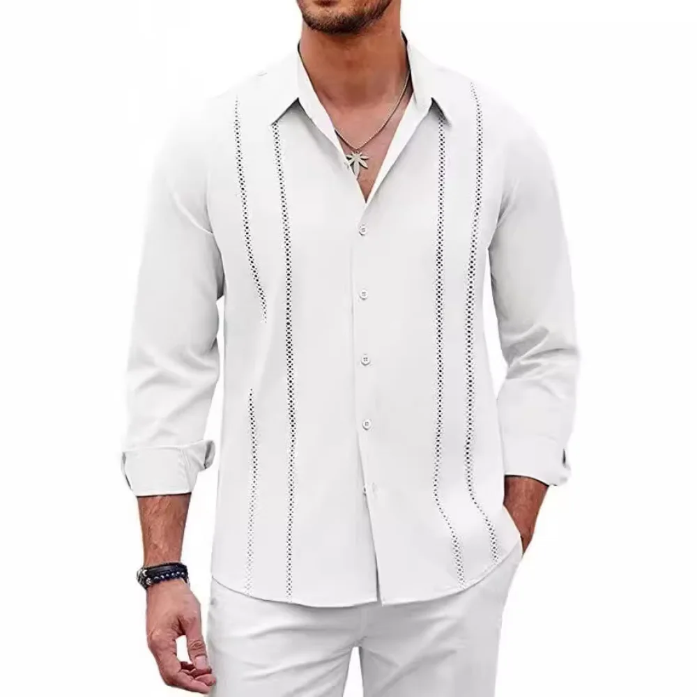Retro American Style Mens Striped Long Sleeve Shirt Business Casual Loose Fitting Button Down Tops Fashion Streetwear