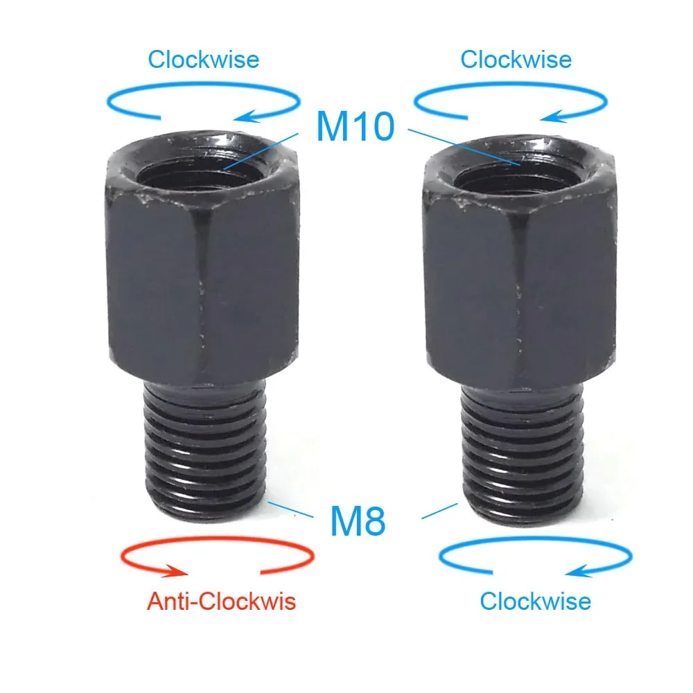 1 Paar schwarze Motorrad-Spiegeladapter M10 10 mm M8 8 mm Rückspiegel Umwandlungsschraube im Uhrzeigersinn Anti-Uhr Rechts-Links-Gewinde