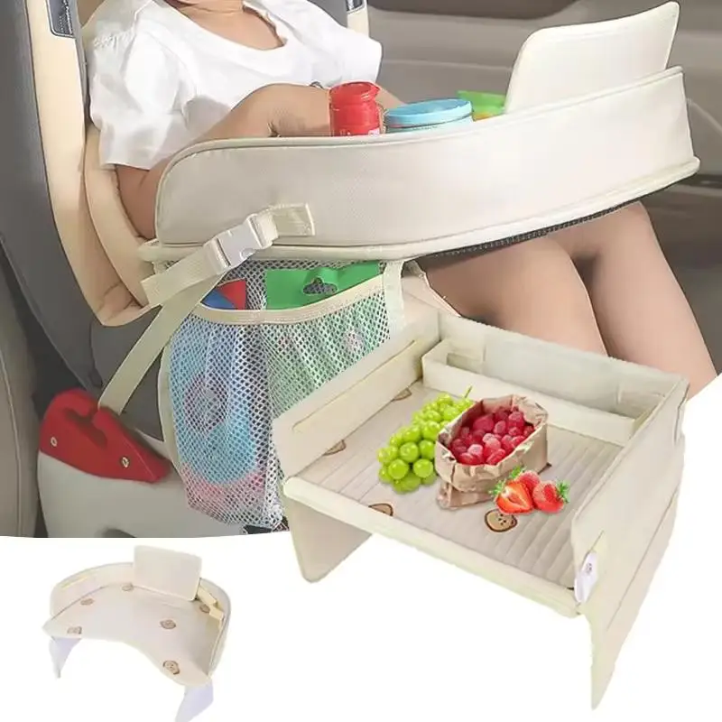 Car Seat Tray for Baby Kids Seat Table for Dining Foods Phone Holder Watching Cartoon Kids Foldable Table With Side Organizer