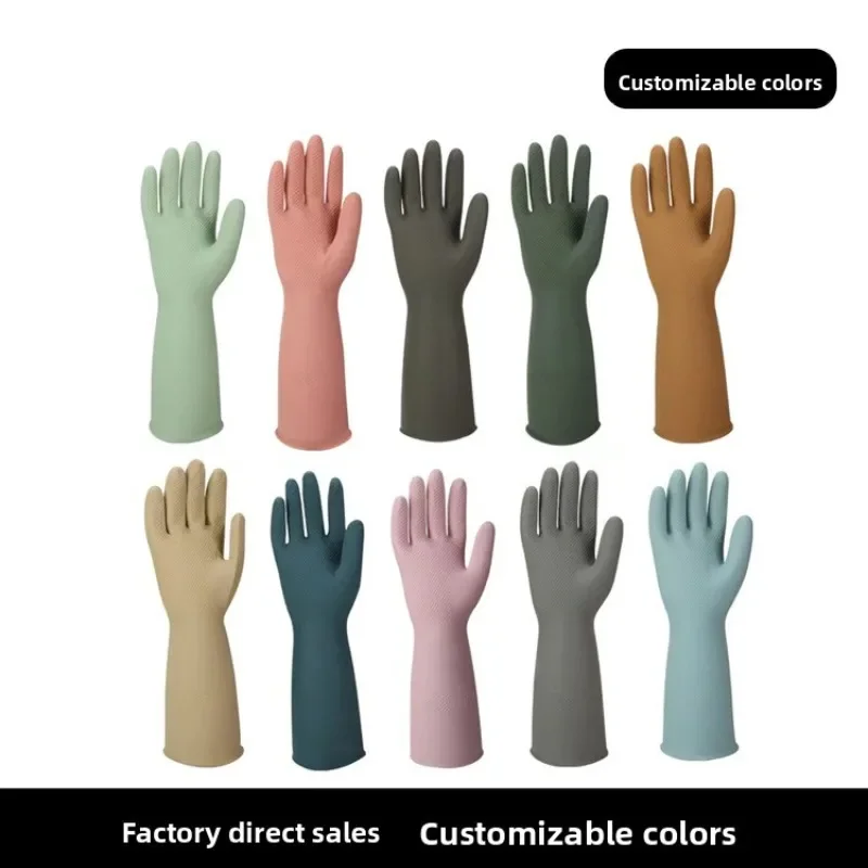 Colorful Korean Latex Dishwashing Gloves Waterproof Non-Slip Durable Household Kitchen Cleaning Gloves for Home Use