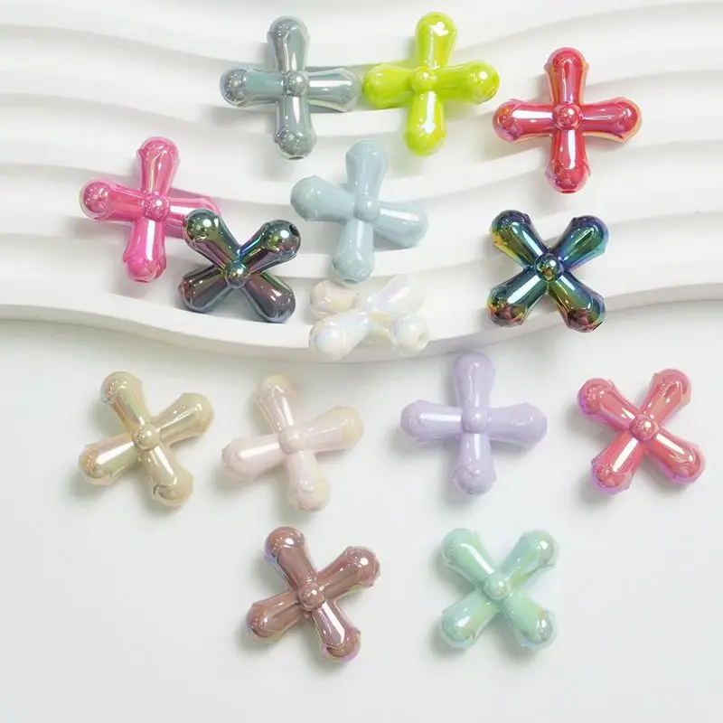 Colgante de Cruz de acrílico colorido, accesorios de cuentas de joyería DIY, abalorios, 24,7x24,3mm, 5 unids/lote por bolsa