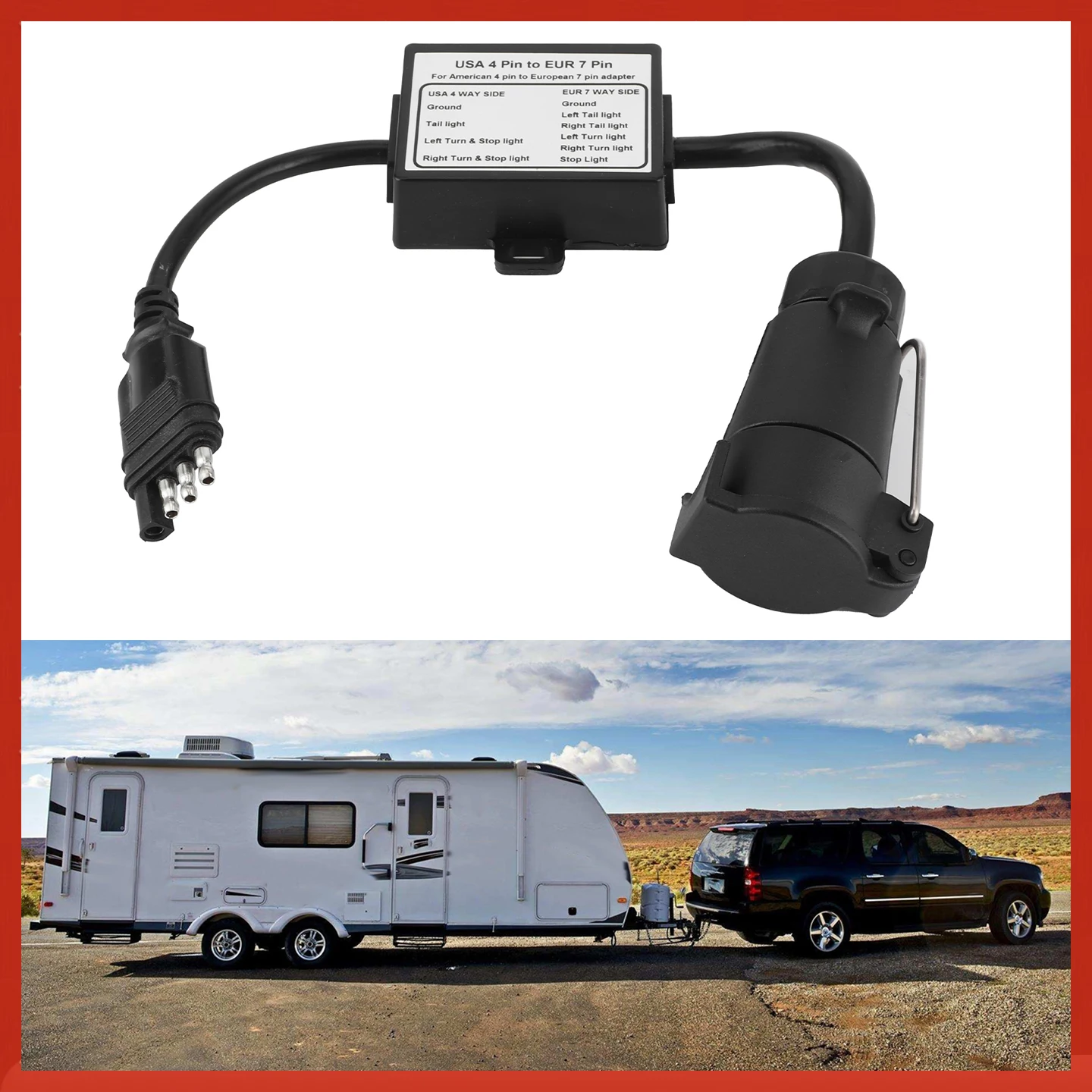 

Trailer Connector Light Converter USA 4 Pin to EUR 7 Pin Adapter Stop/Brake Signal Separating