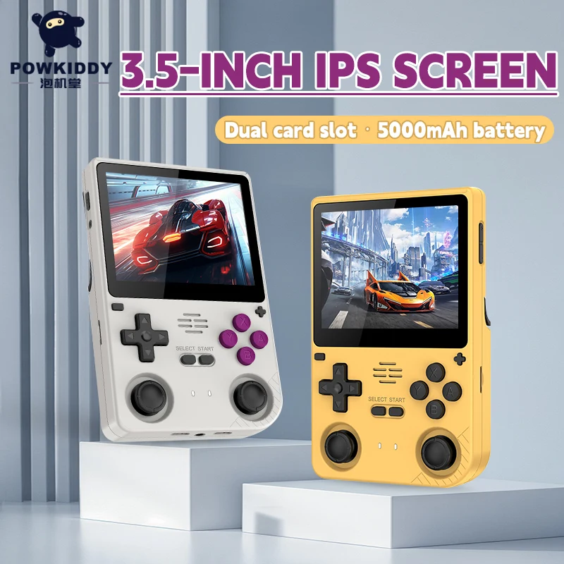 

POWKIDDY V20 128G Retro Handheld Game Console with A133Plus Chip 5000mAh Battery 3.5 Inch IPS HD Screen and Gift Retro Stickers