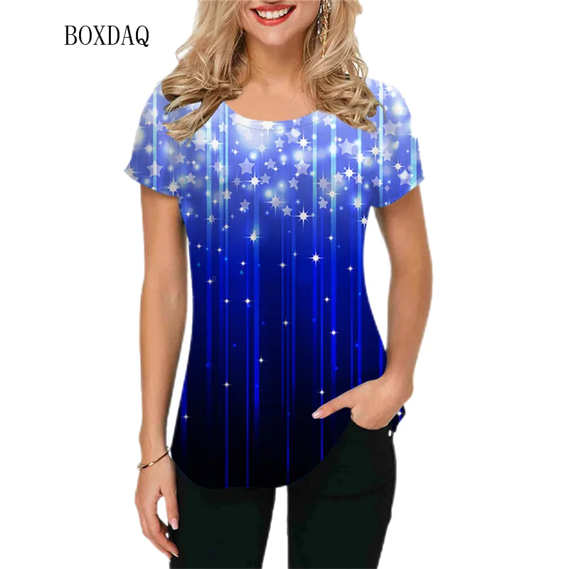 Fashion Tie-dye Women T-Shirts Short Sleeve 3D Printed Street Ladies Trend Tee Summer Gradient Striped Casual Tops 3XL Big Size
