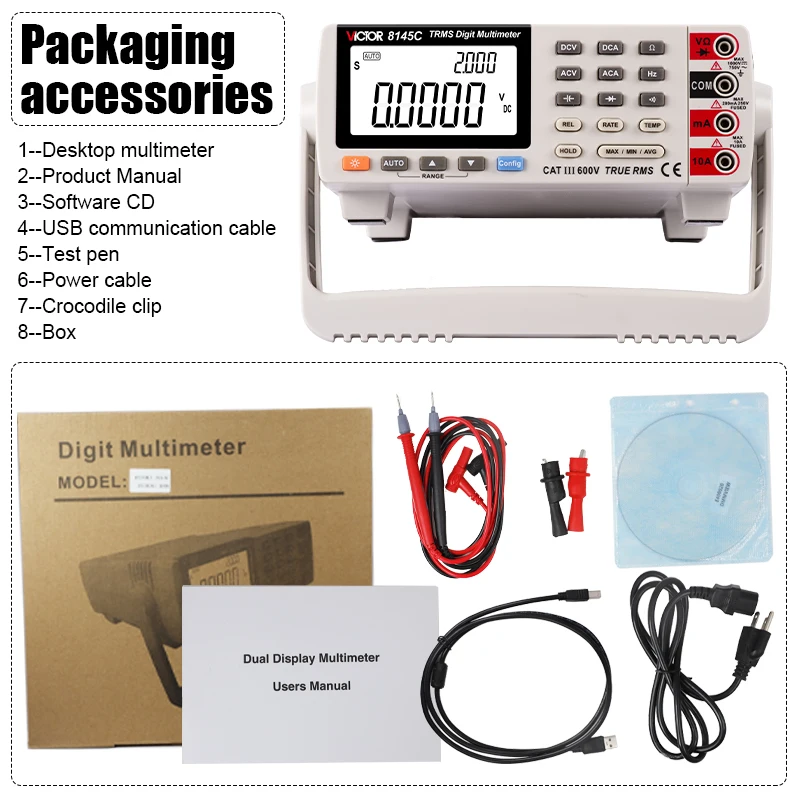 RuoShui 8145C Bench Multimeter 22000 Count True RMS MAX MIN Date Hold Desktop Digital Multimetro Tester Volt Amp Ohm Capacitance