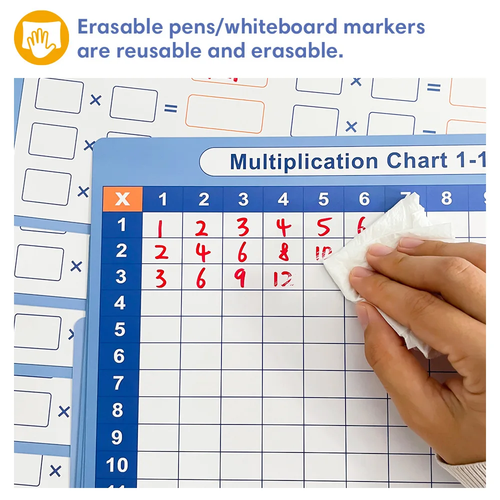 10 Arithmetic Cards, A4 Size, Double-sided Erasable, Multiplication Handwritten Table, Mathematical Calculation Practice