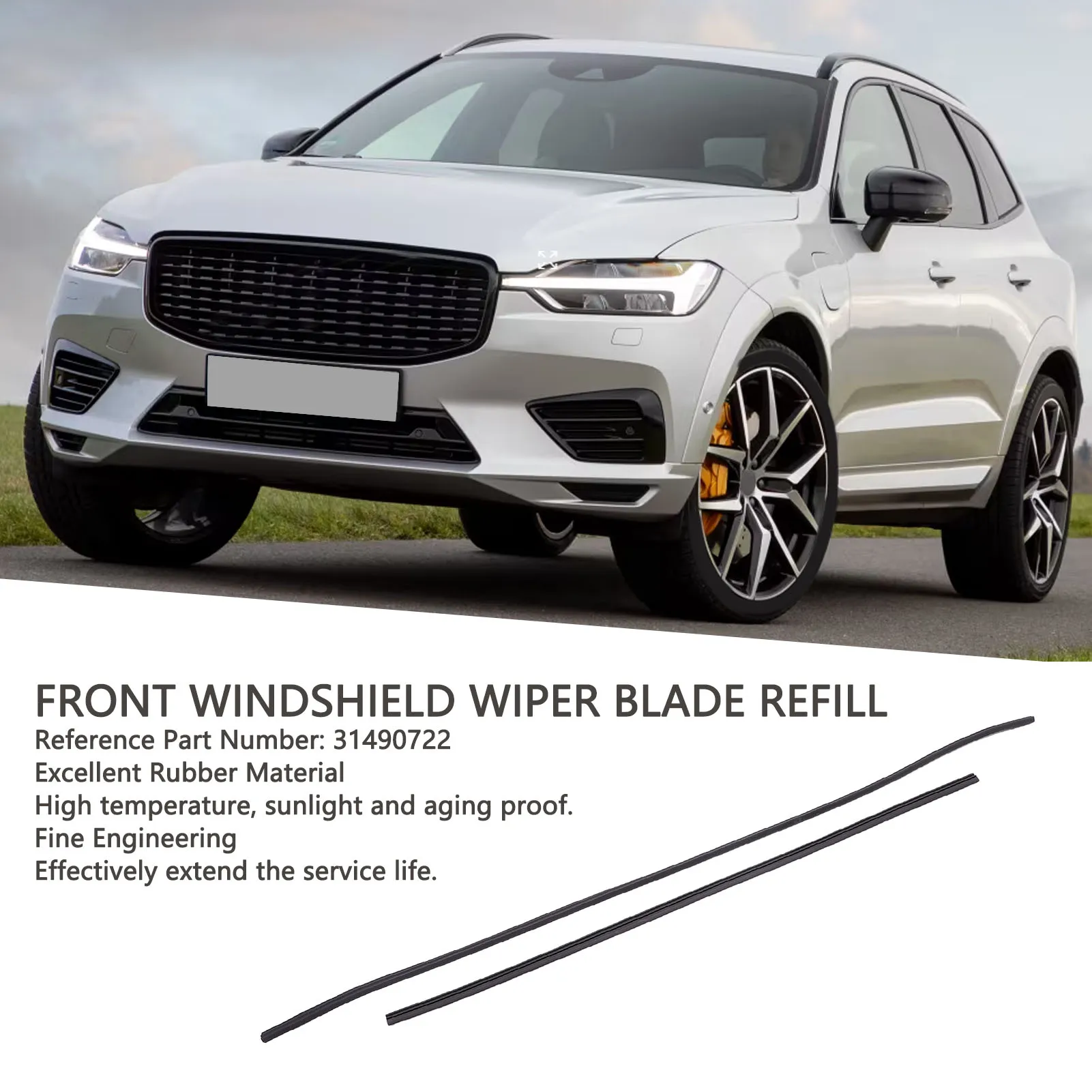 Windshield Wiper Blade Refill 31490722 High Temperature Proof Rubber Replacement for XC60 2018-2025 Front Wiper Blade Refill