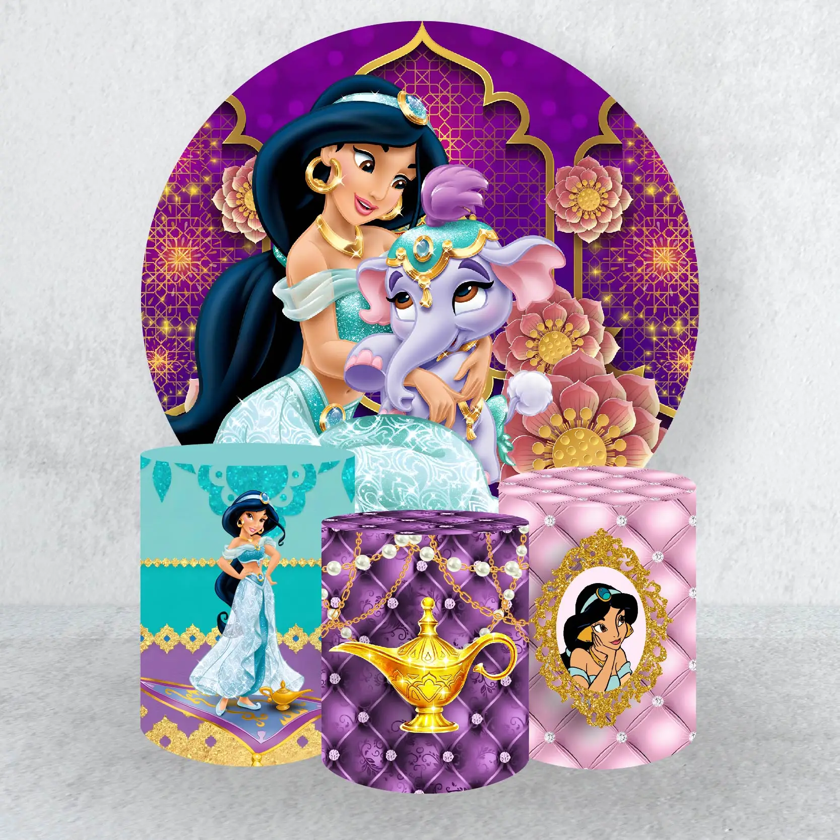 Disney Princess Jasmine Circle Round Backdrop Cover,Lamp of Aladdin Cylindrical Covers Children Birthday Party Balloon Supplies