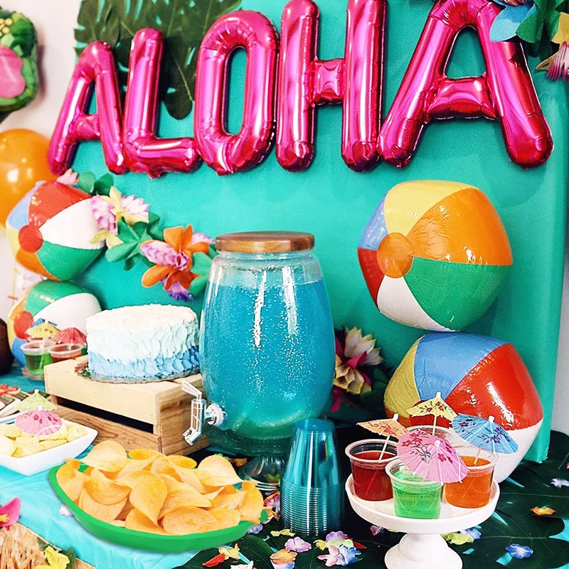 2/4/6 stücke grüne Palm blatt platte Popcorn Süßigkeiten Kekse Essen Tablett Platte für Hawaii Sommer Luau Geburtstag Hochzeits feier Dekorationen – Detail 19