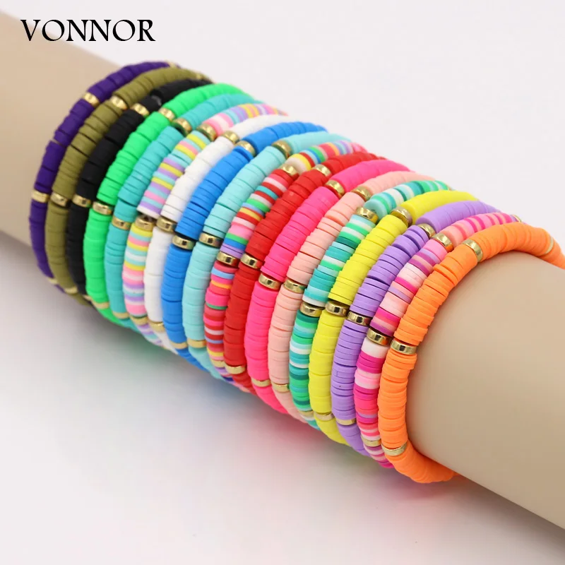 Bohemian Jewelry Bracelets for Women Fashion Rainbow Colorful Polymer Clay Beaded Bracelet Gift Female Girl Wrist Accessories