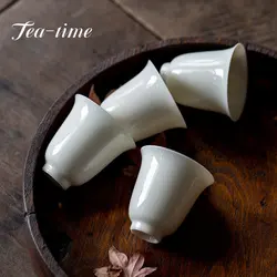 2pc/lot 50ml Imitation Song Thin Tire Tea Cup Handmade Apricot White Porcelain Smell Cup Portable Kung Fu Tea Set Master Cup Set