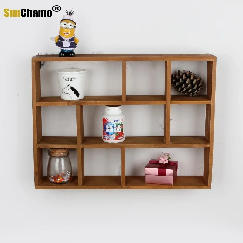 

Groceries Made Old Wooden Three-story Wall Hollow Shelves Creative Home Small Ornaments Storage Rack Accessories