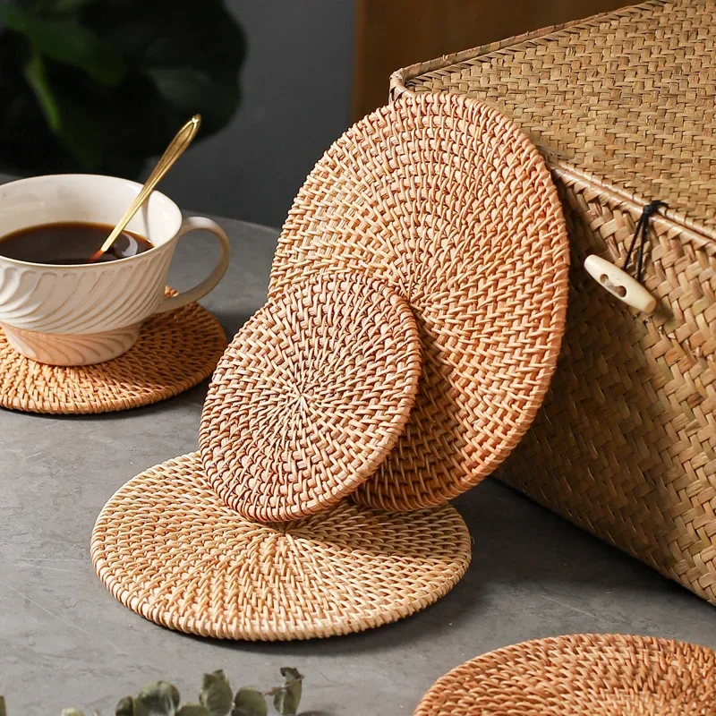 Natural Rattan Woven Teapot Coaster Holder Woven Tea Ceremony Creative Placemat Table Bowl Mat Plate Mat Heat Insulation Mat