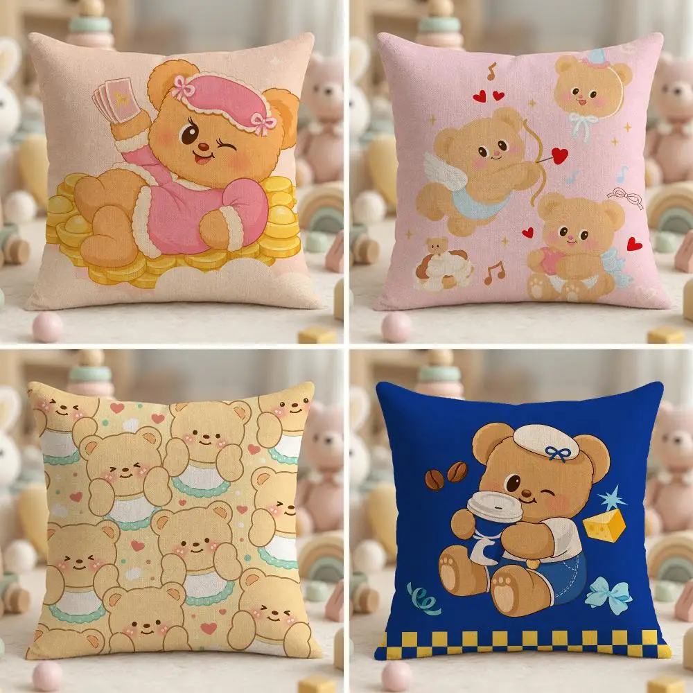 Cute Character B-Butter BearS Cushion Cover Ultra Soft Throw Pillow Cover Skin Friendly for Sofa Bed Home Decor Gift