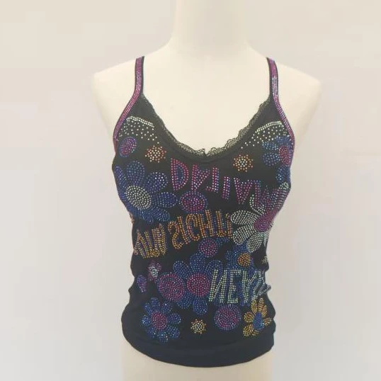 

bling bling camis women dancing black rhinestones tops