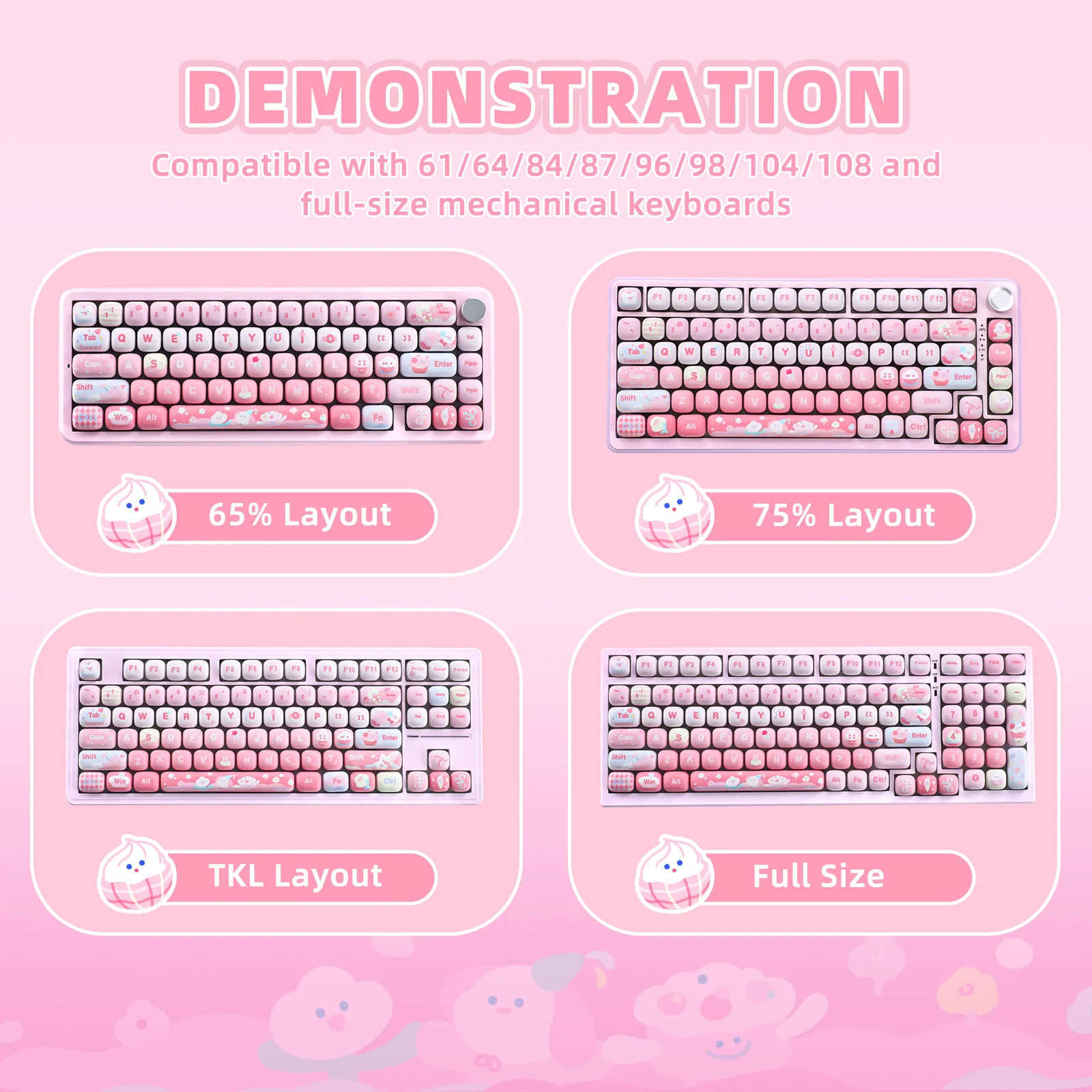 Yunzii-カスタムピンクアイスクリームモグキーキャップ、染料サブpbt