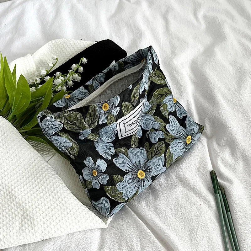 Women Travel Flower Cosmetic Bag Canvas Portable Zipper Makeup Bags Female Purses Pencil Case Toiletries Storage Wash Bag Hot