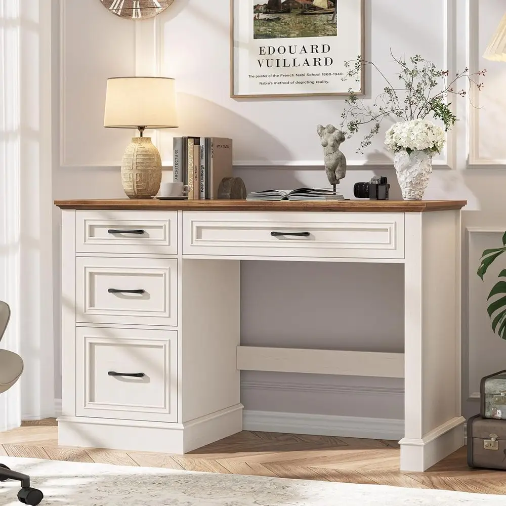 Farmhouse 47" Executive Desk with 3 Drawers and Adjustable File Drawer, Workstation Computer Desk for Home Office, Study, Unique