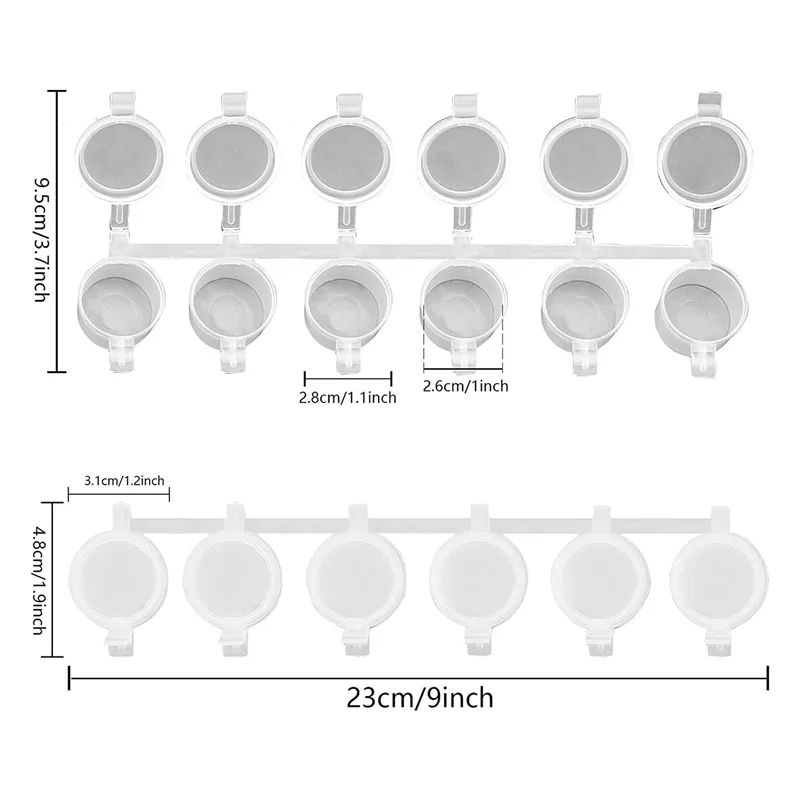 A52T5 Strips 30 Pots Empty Paint Strips Paint Cup Pots, 10Ml/ 0.35Oz Mini Paint Pot Strips Clear Plastic Storage Containers