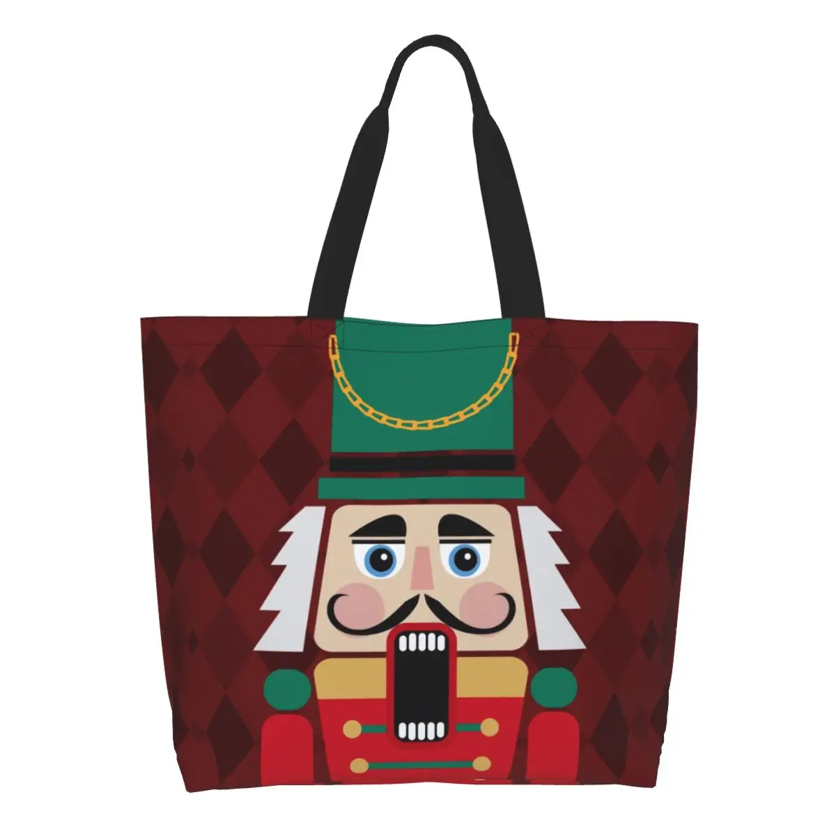 Funny Nutcracker Doll Shopping Tote Bags Recycling Cartoon Toy Soldier Christmas Gift Canvas Grocery Shoulder Shopper Bag