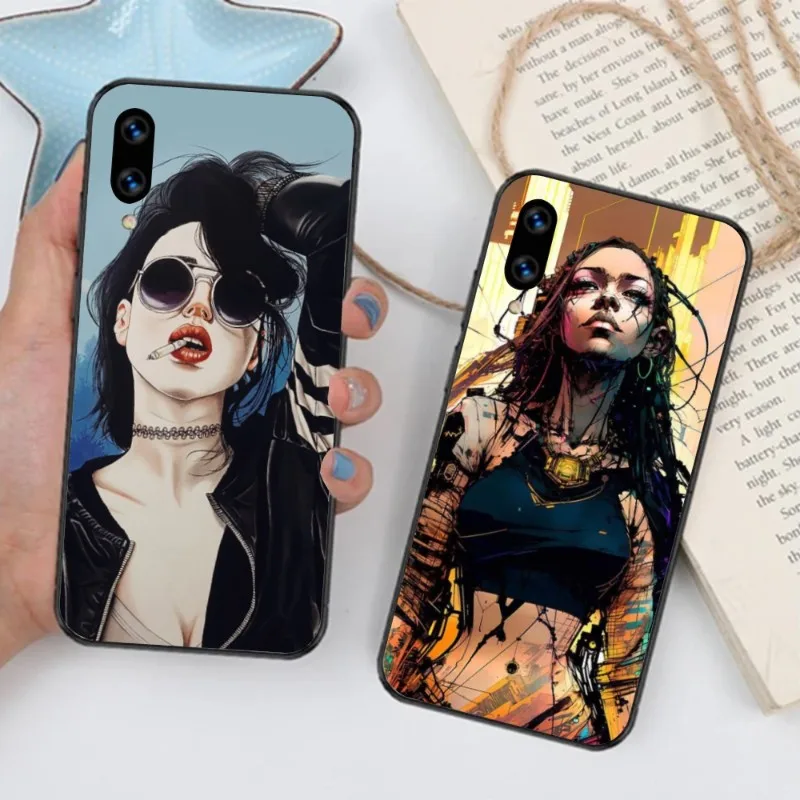 Cyberpunk Girl Anime Phone Case for Huawei Mate 40 30 20 10 Pro Lite Nova 9 8 5T Y7p Y7 Black Soft Phone Cover Funda