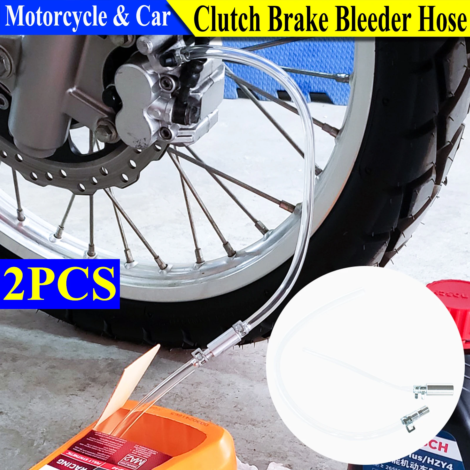 2x Motorcycle Car Brake Clutch Aluminum Oil Bleeder Hose One Way Valve Tube Hose Hydraulic Bleeding Replacement Tool Kit Styling