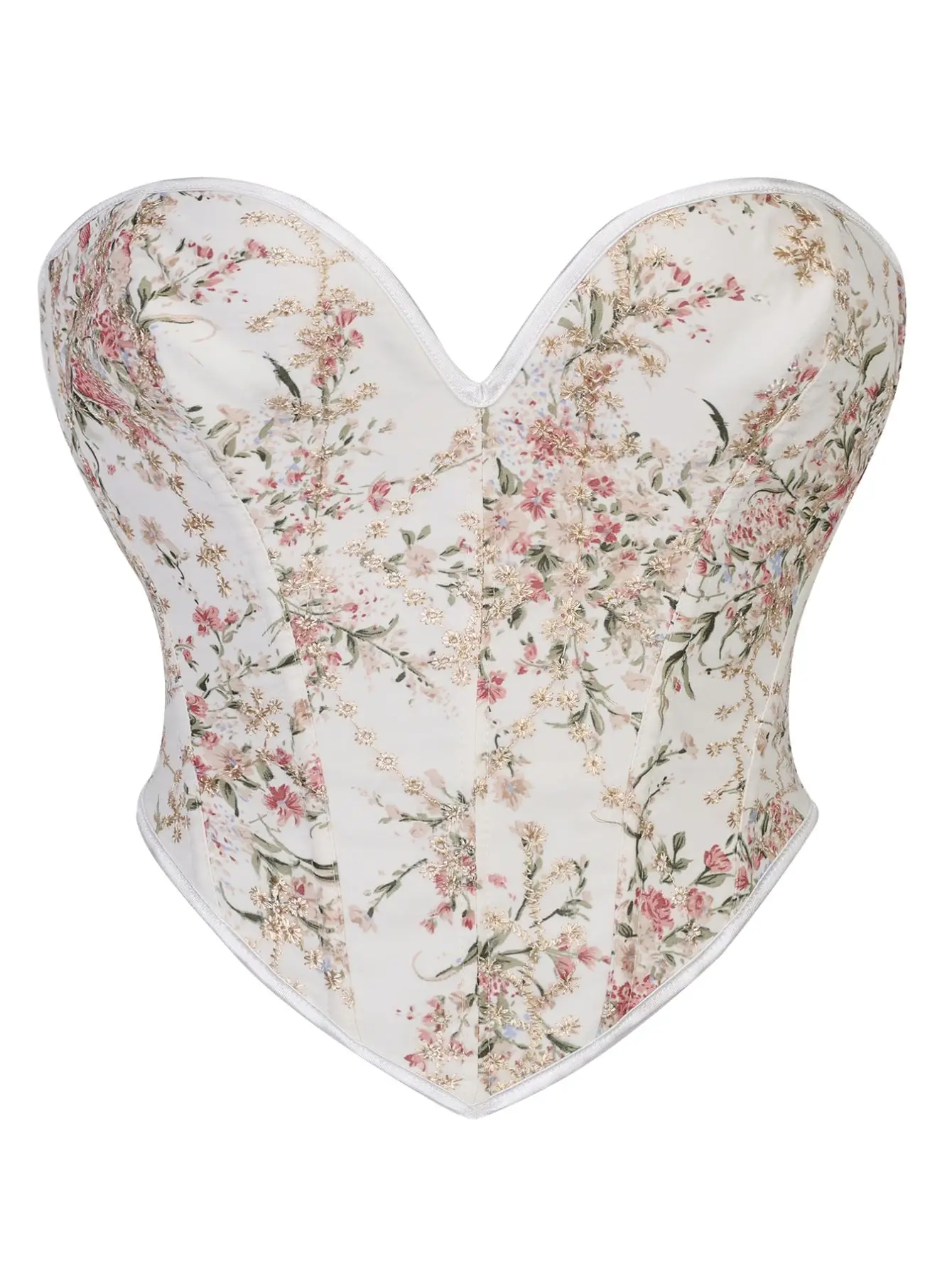 

Женский корсет с V-образным вырезом и вышитым принтом, формирующий топ