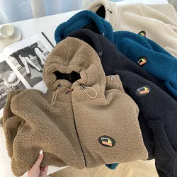 Fleece Hooded Cardigan Jacket Women's Loose Thickened Imitation Lamb Wool Zipper Top
