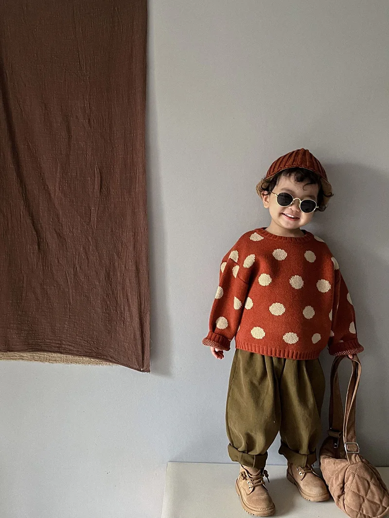MILANCEL Herbst Winter Vintage Look Kinder Jungen Pullover Polka Dot Mädchen Strickwaren Outwear Jungen Pullover für 1-6Y – Detail 9