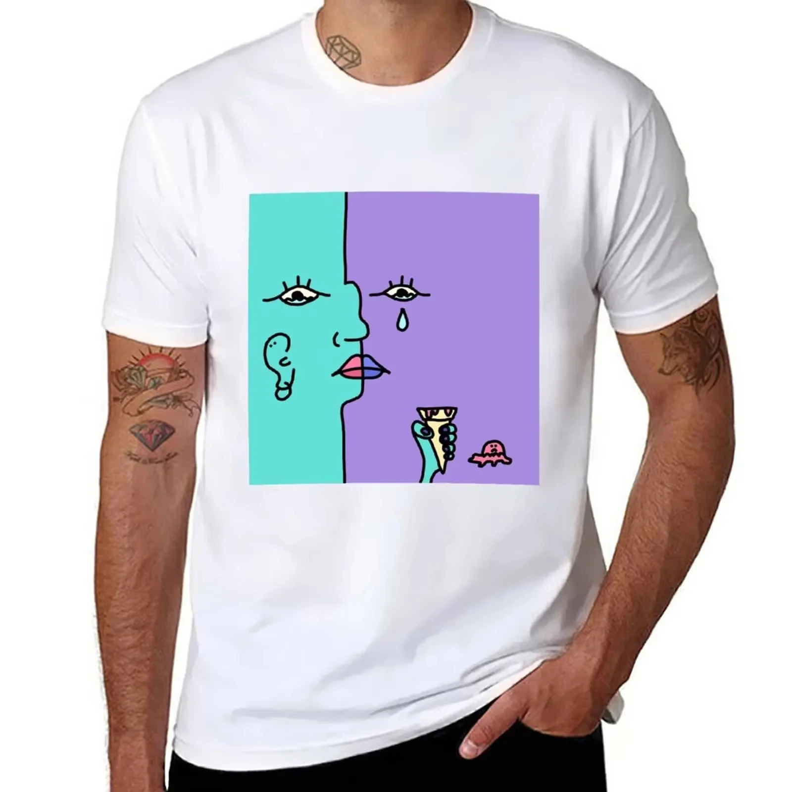 2026 New Cotton T‑Shirt Harajuku Style Abstract Crying Face Ice Cream Graphic Short Sleeve Tee