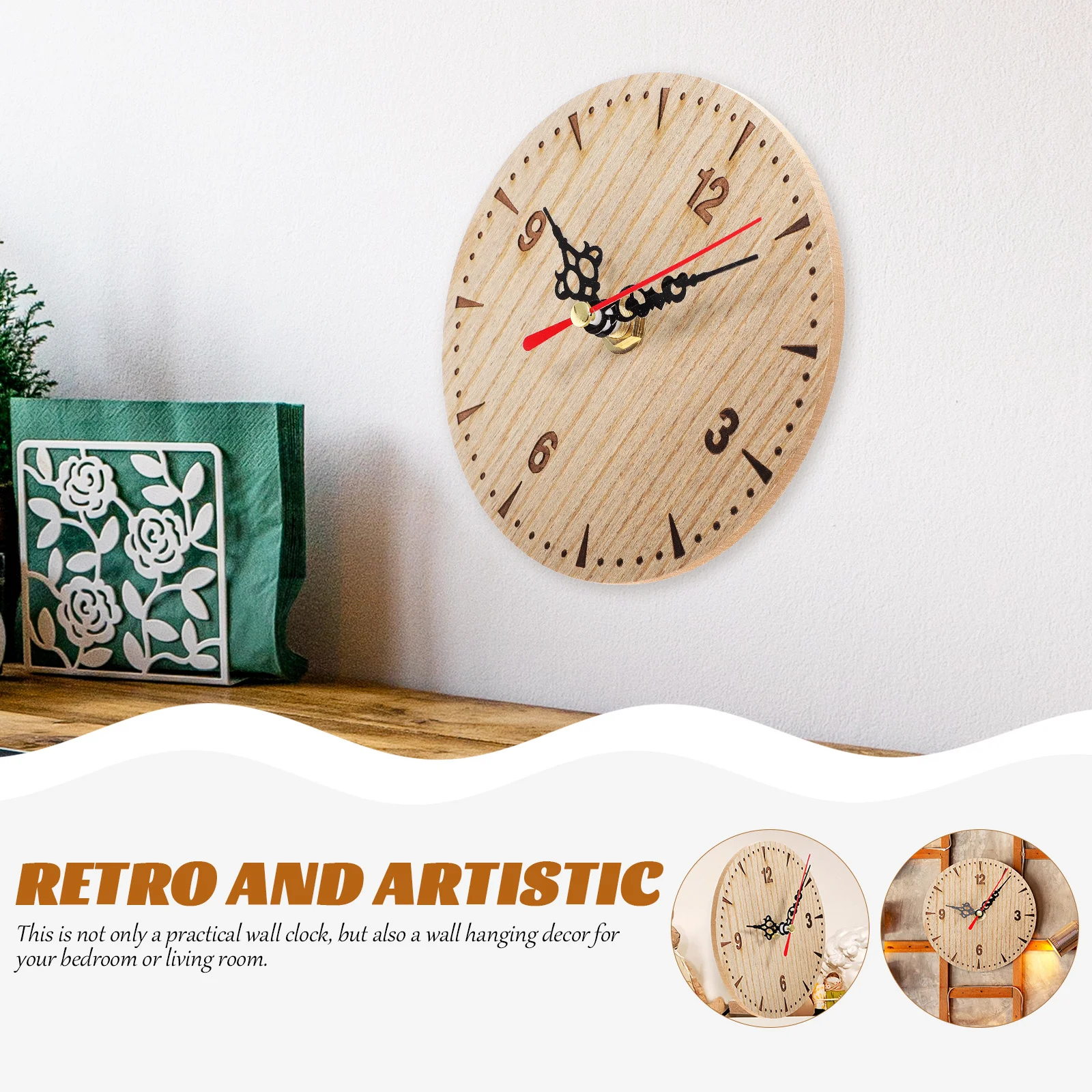 

Rustic Wall Clock Silent Non Ticking Wooden Mute Decorative Hanging Clock for Home Bedroom Convenient Wall Clocks